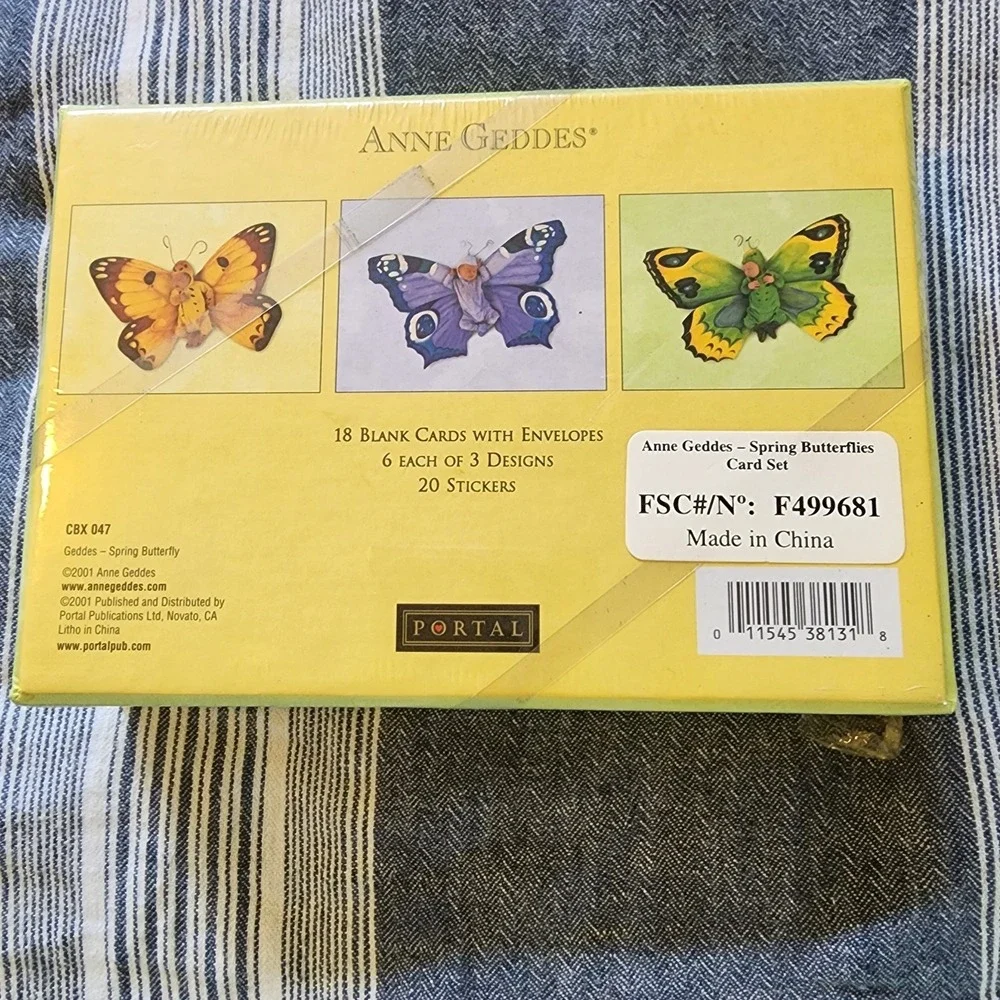 Anne‎ Geddes Blank Cards Spring Butterfly 18 Card Set Stickers Envelopes Sealed